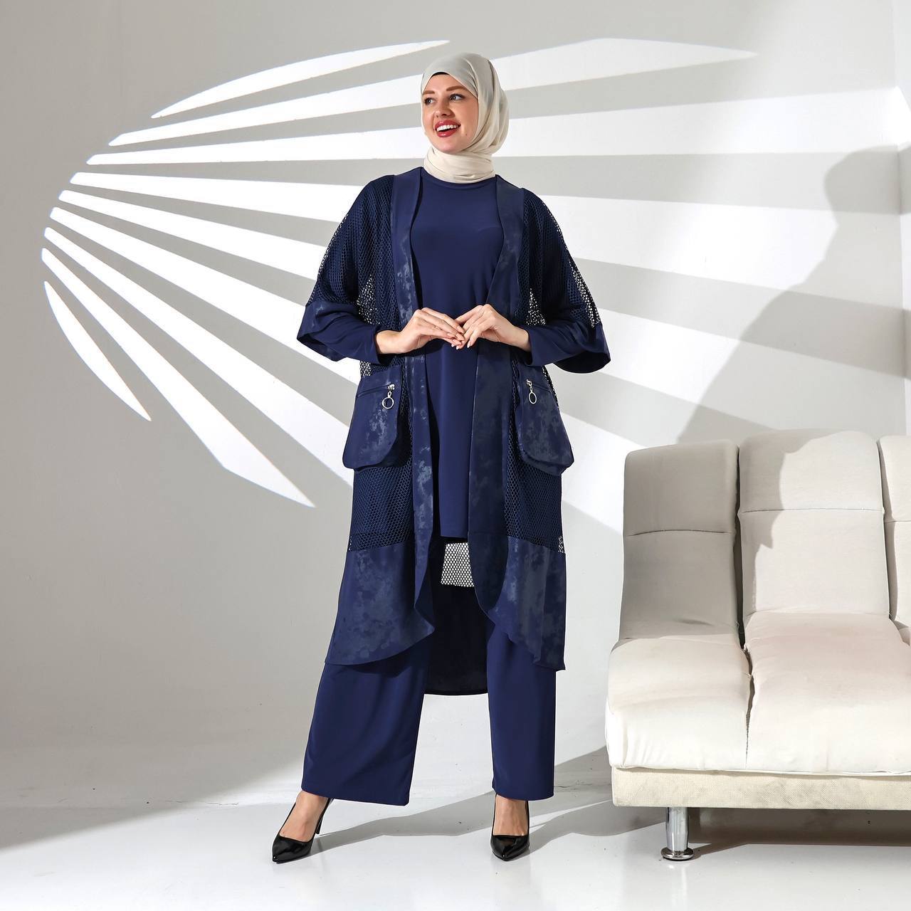 1364 FİLE KİMONO+ÖRME KREP PANTOLON TUNİK